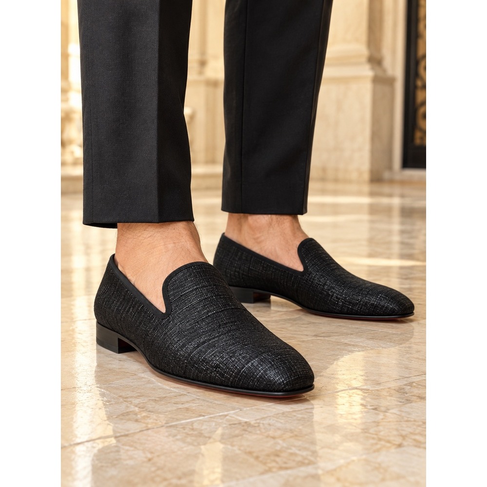 Christian Louboutin Dandelion Black Shantung Loafers US 9.5 EU 42.5